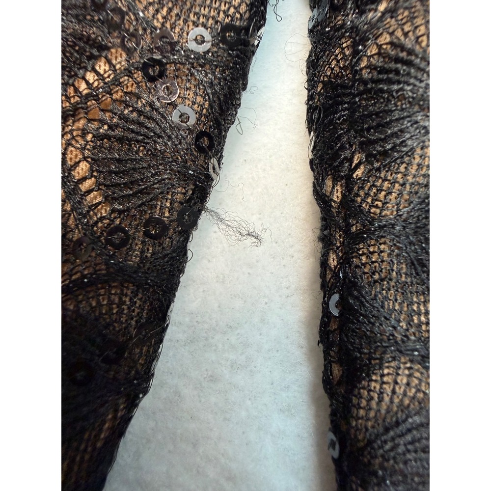 Nadine Merabi Black Sequin Lace Jumpsuit Feather Cuffs Flare Leg US 6 SM - Picture 6 of 7